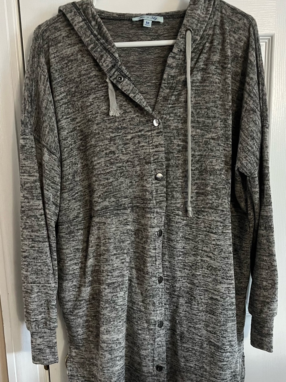 She + Sky Marled Gray Hooded Button-Front Cardigan